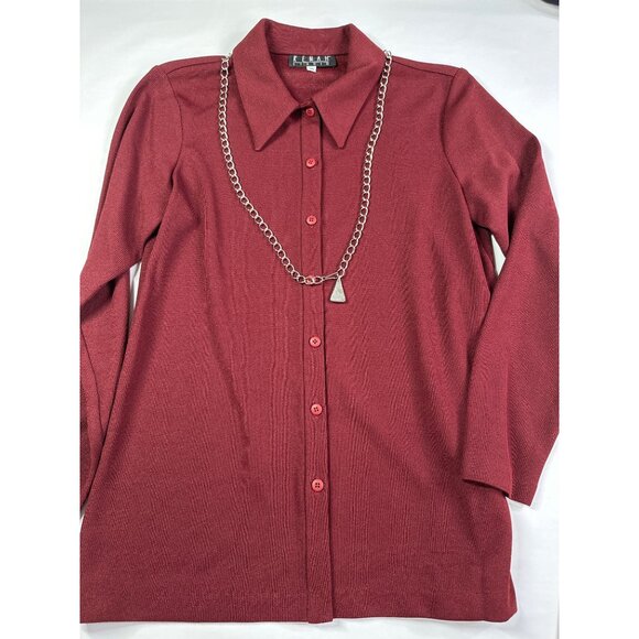 Vintage Kenar Studio Womens Size 10 Burgundy Ribbed Button Top with Necklace - Picture 3 of 8